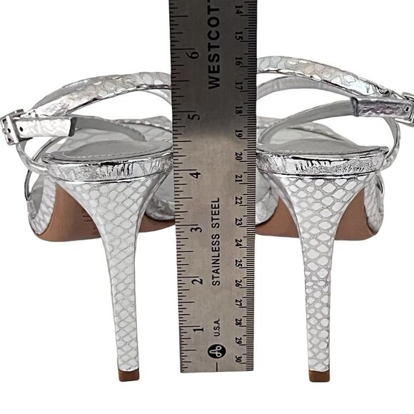 Schutz Womens Heloise Silver Metallic High Heel Square Toe Sandal Size 8 - Picture 7 of 13